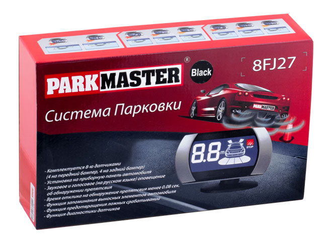 Датчики парковки для переднего и заднего бамперов c монитором ParkMaster 8-FJ-27 (голосовой на русском языке)